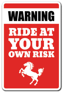 Warning Ride At Your Own Risk Vinyl Decal Sticker