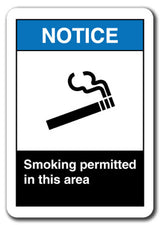 Notice Sign - Smoking Permitted In This Area