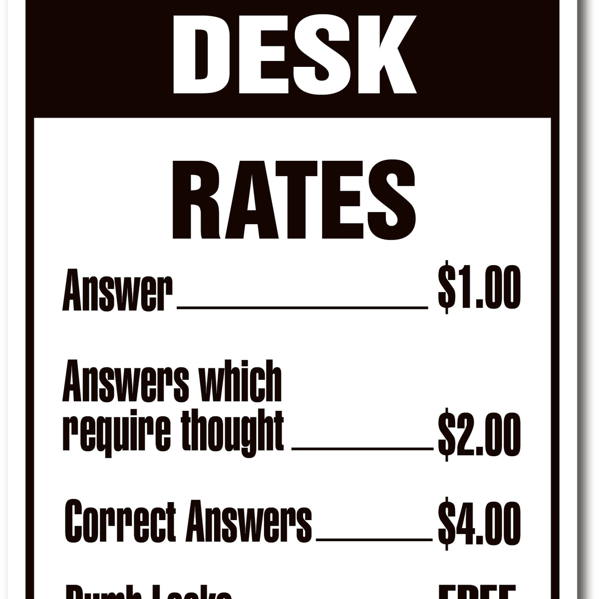 Desk Charges Questions. Sign Answer Desk Metal Sign Funny Gift – SignMission